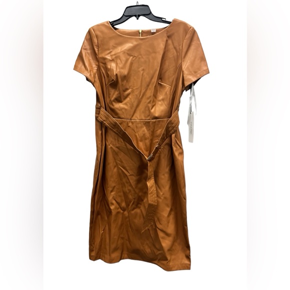 Calvin Klein Faux Leather Belted Sheath Dress - Picture 9 of 11